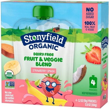 Stonyfield Organic Dairy Free Smoothie Pouches - Strawbana Smash