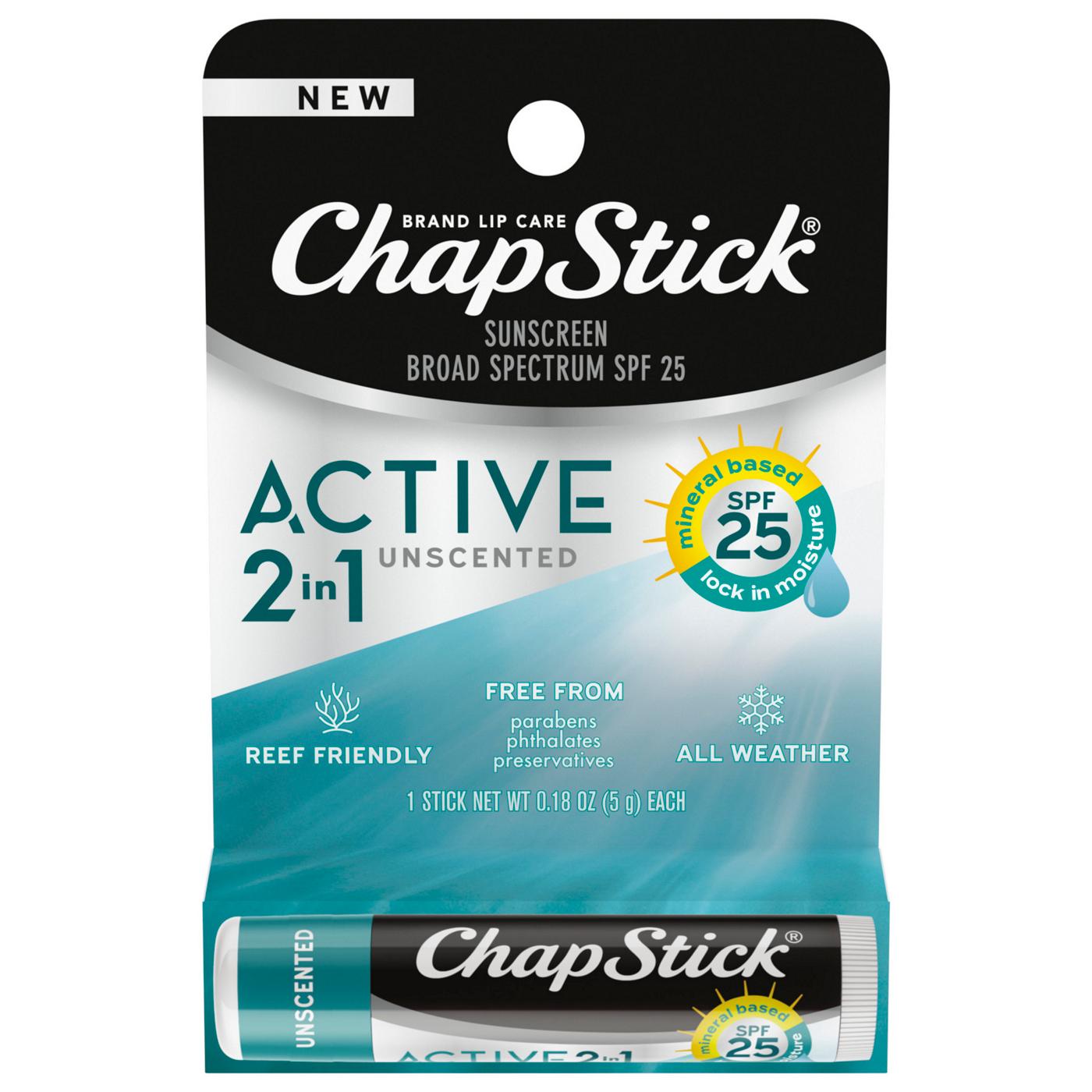 Chapstick Active 2 in 1 SPF 25 Mineral Base Unscented; image 1 of 6