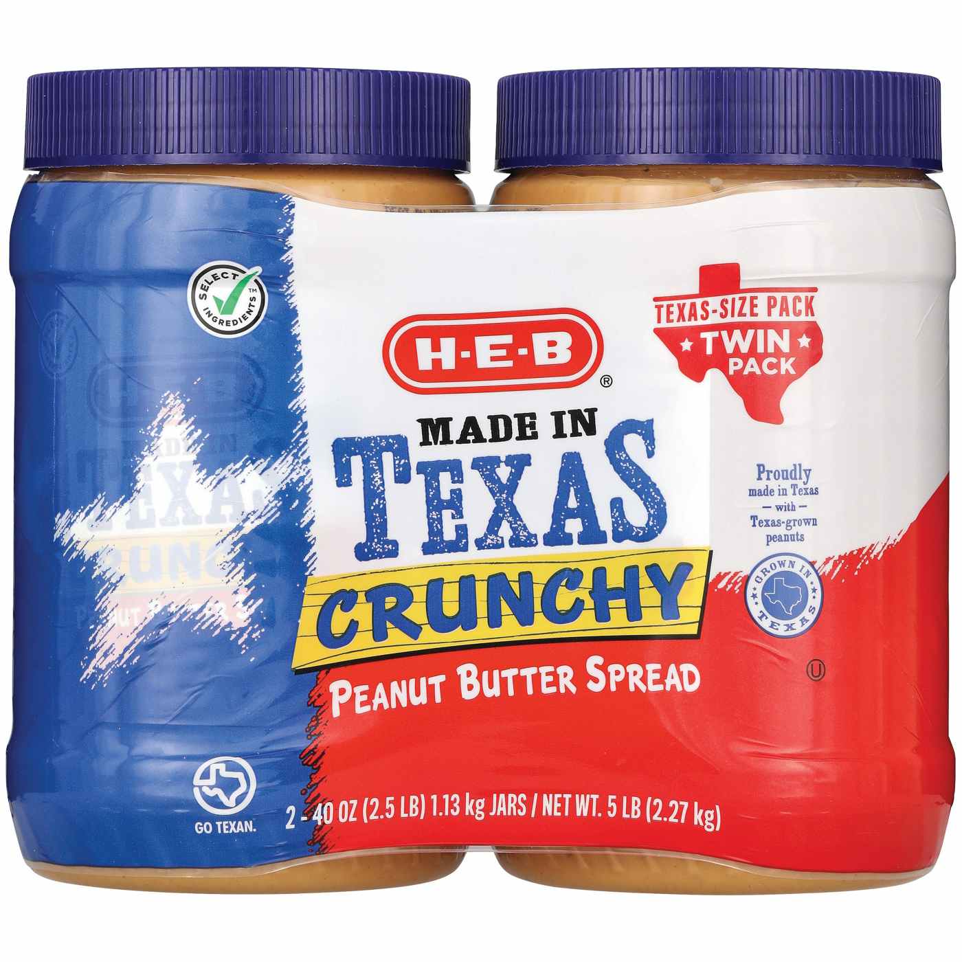 H-E-B Made in Texas Crunchy Peanut Butter – Texas-Size Pack Twin Pack; image 1 of 2