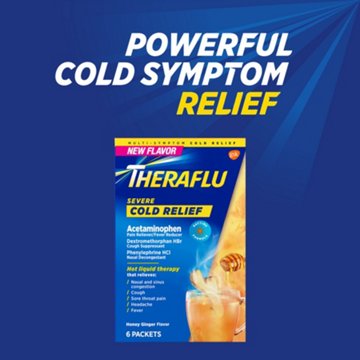 Theraflu Daytime Severe Cold Relief Powder, Cold and Cough Medicine Powder Packets, Honey Ginger Flavors