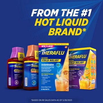 Theraflu Daytime Severe Cold Relief Powder, Cold and Cough Medicine Powder Packets, Honey Ginger Flavors