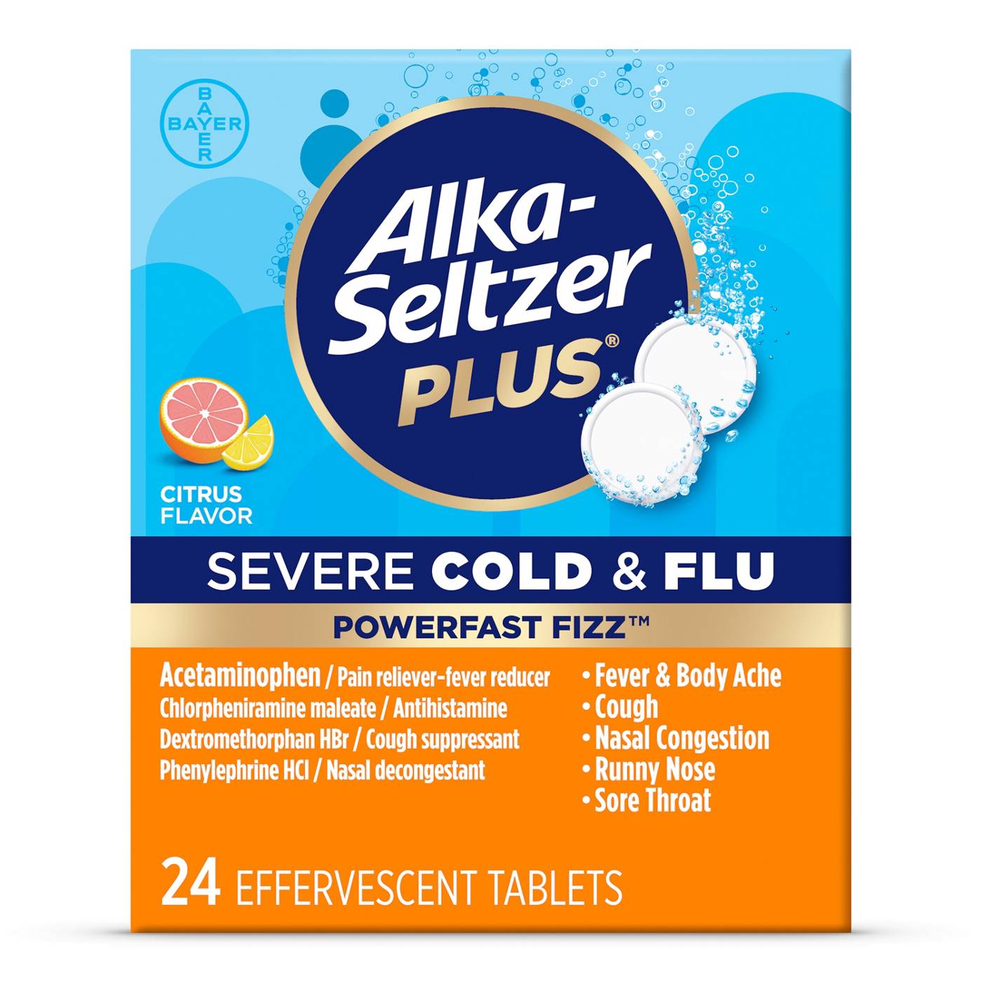 Alka-Seltzer Plus Severe Cold & Flu Powerfast Fizz Tablets - Citrus; image 1 of 6