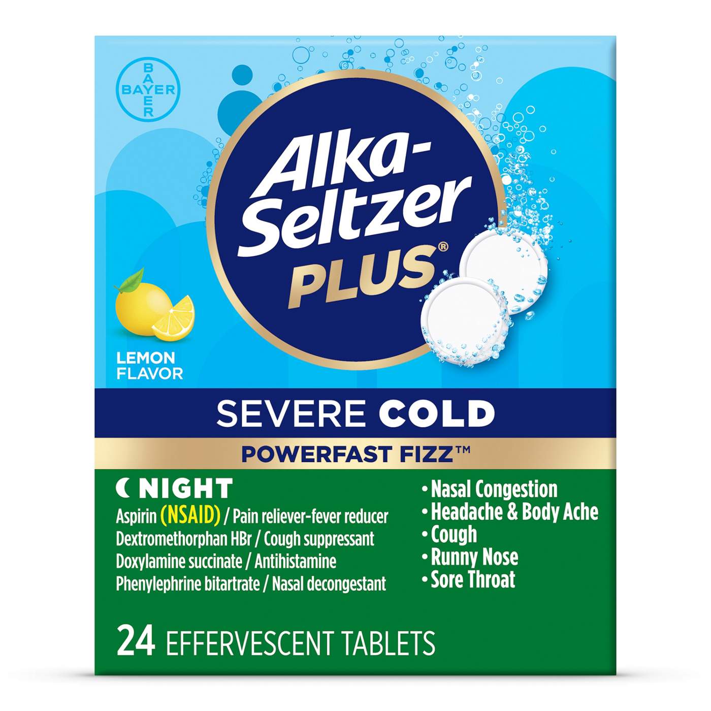 Alka-Seltzer Plus Severe Cold Powerfast Fizz Night Tablets - Lemon; image 1 of 8