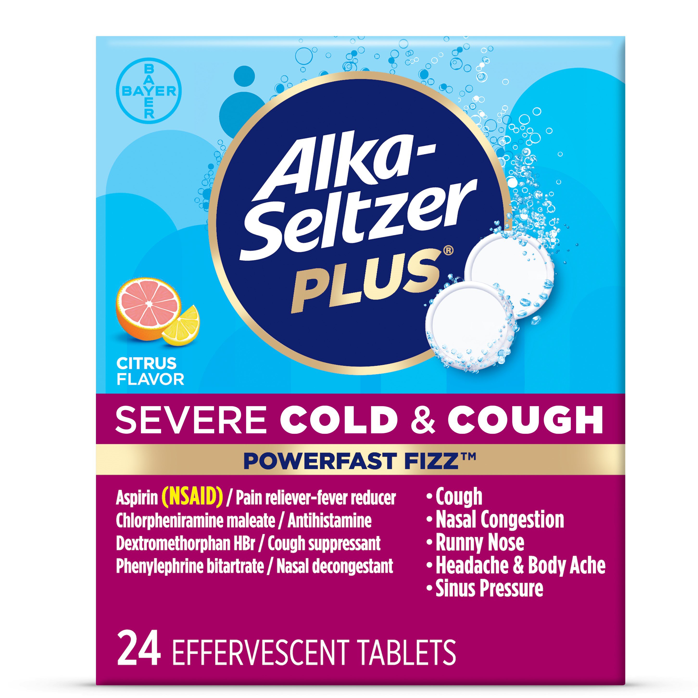 Alka-Seltzer Plus Severe Cold & Cough Powerfast Fizz Tablets - Citrus ...