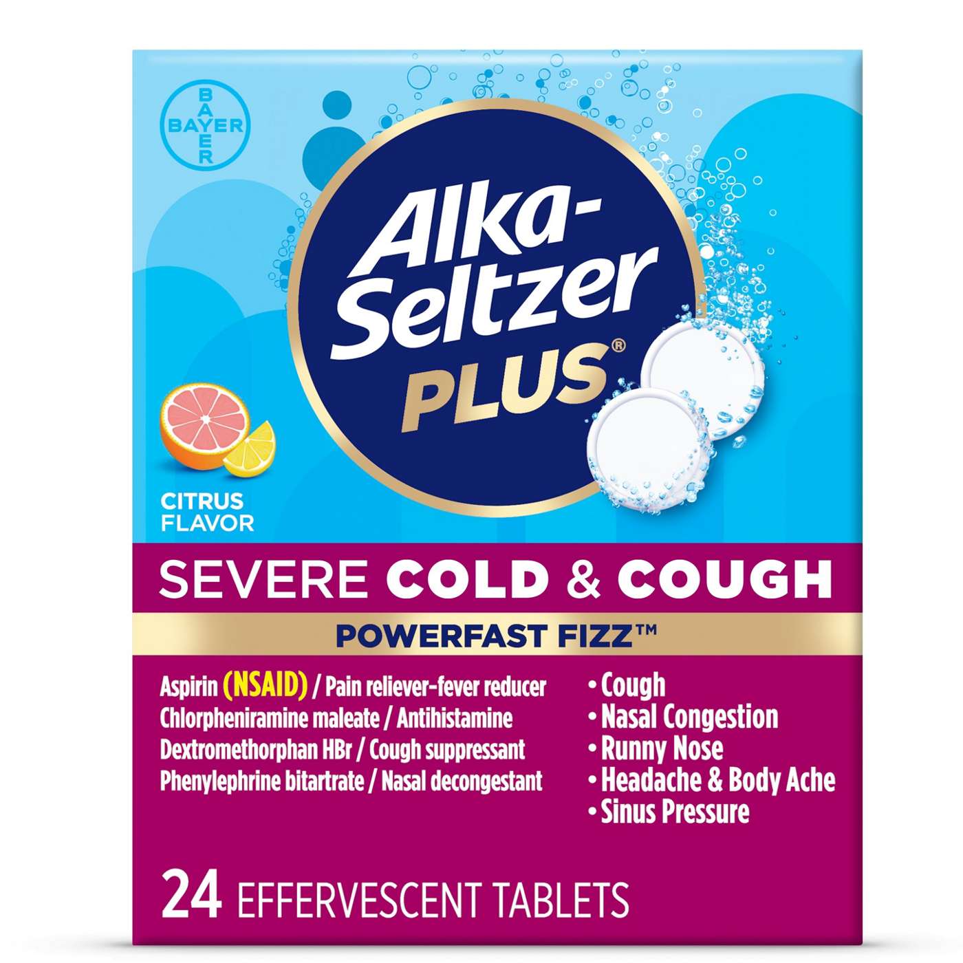 Alka-Seltzer Plus Severe Cold & Cough Powerfast Fizz Tablets - Citrus; image 1 of 6