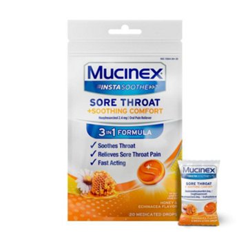Mucinex InstaSoothe™ Sore Throat + Soothing Comfort - Honey & Echinacea, 20 ct