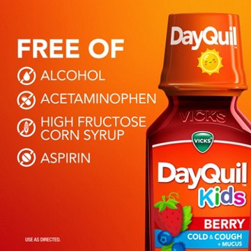 Vicks DayQuil Kids Cold & Cough + Mucus Relief Liquid, Multi-Symptom Daytime Relief, Berry Flavor