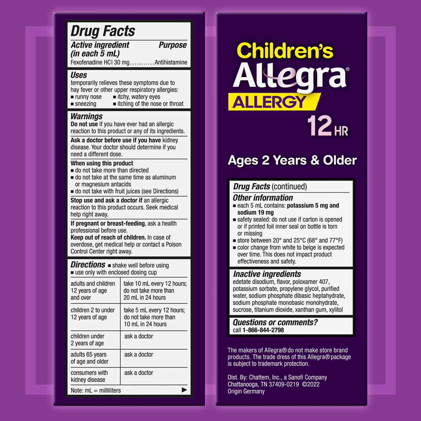 Allegra Children's Allergy 12 Hour Non-Drowsy Liquid - Grape; image 4 of 6
