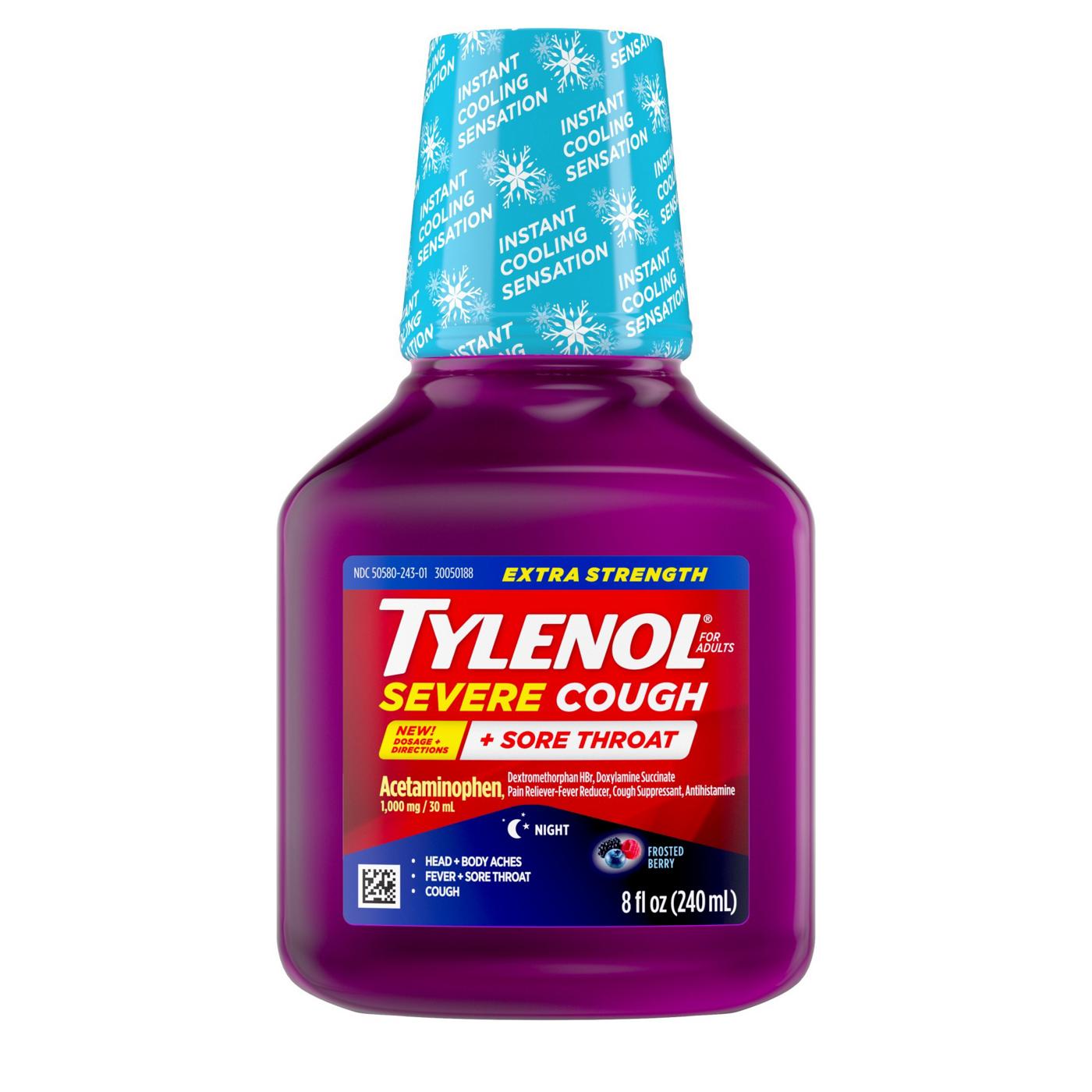 Tylenol Cold Severe Cough + Sore Throat Night Liquid - Frosted Berry ...