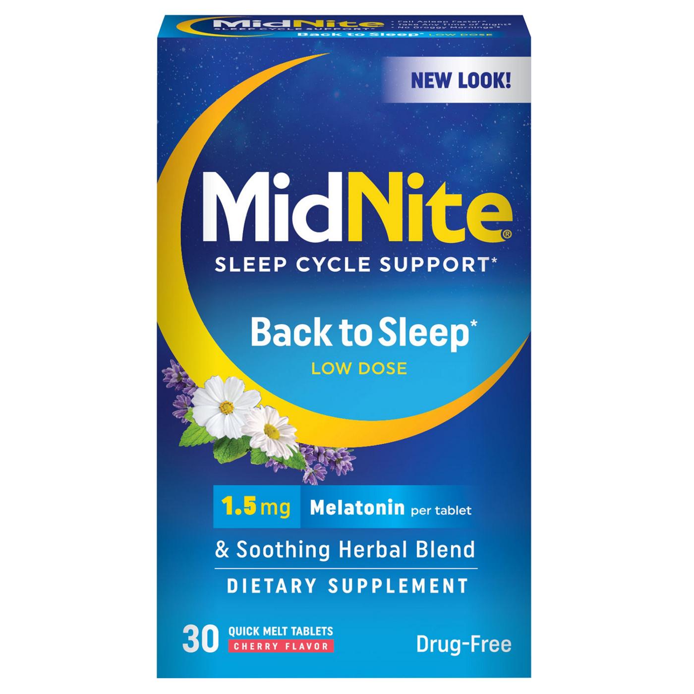 MidNite Back To Sleep 1.5 mg Melatonin Sleep Aid Quick Melt Tablets - Cherry; image 1 of 3