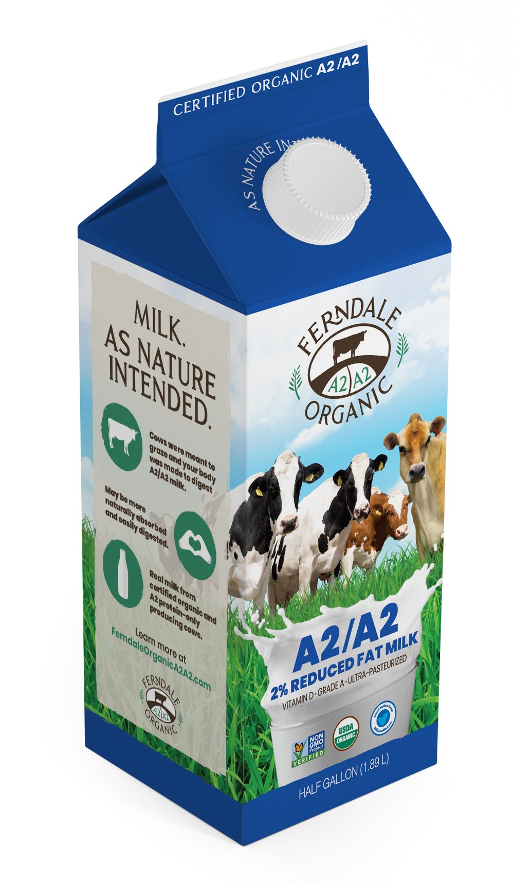 Ferndale Organic  A2/A2 2% Reduced Fat Milk, 1/2 gal