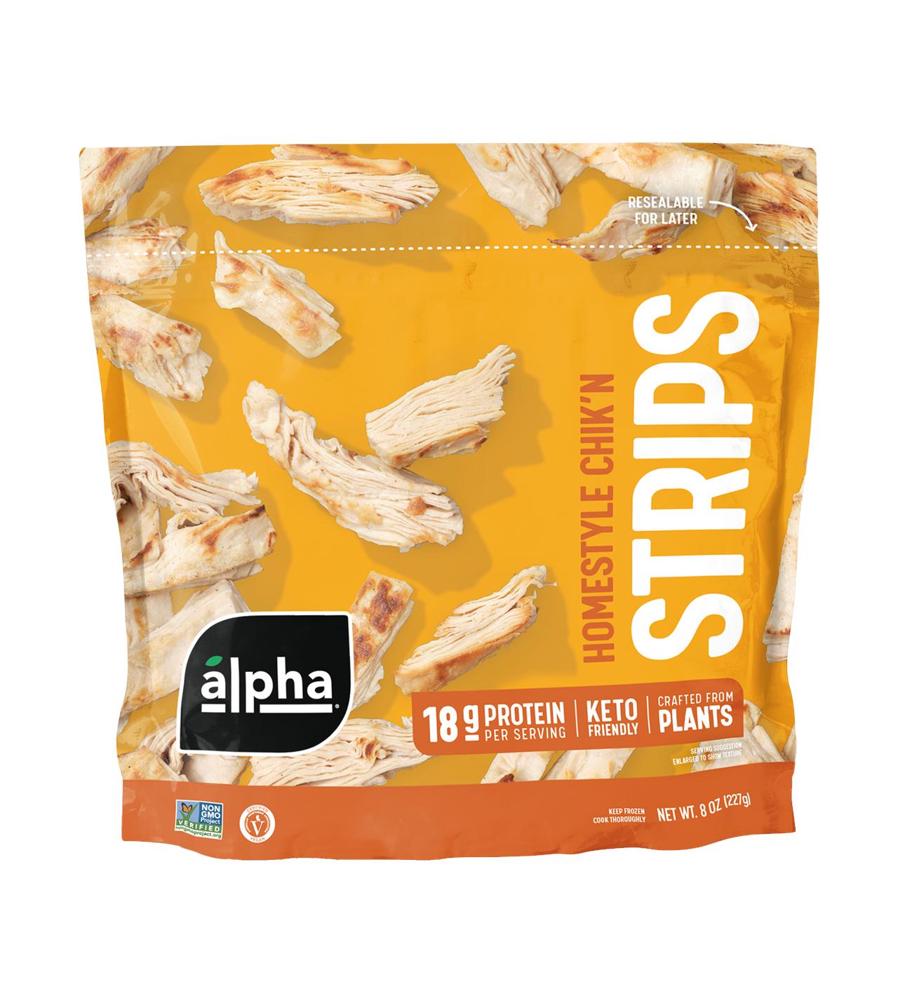 Alpha Frozen Plant-Based Homestyle Chik'n Strips; image 1 of 2