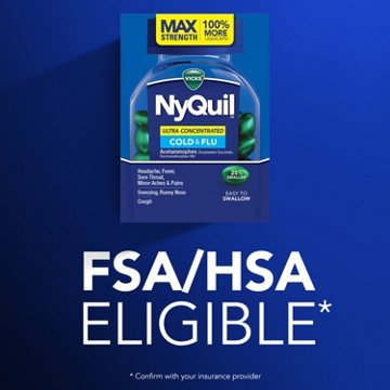 Vicks NyQuil Ultra Concentrated Liquicaps, Cold & Flu Over-the-Counter Medicine, Powerful Multi-Symptom Nighttime Relief