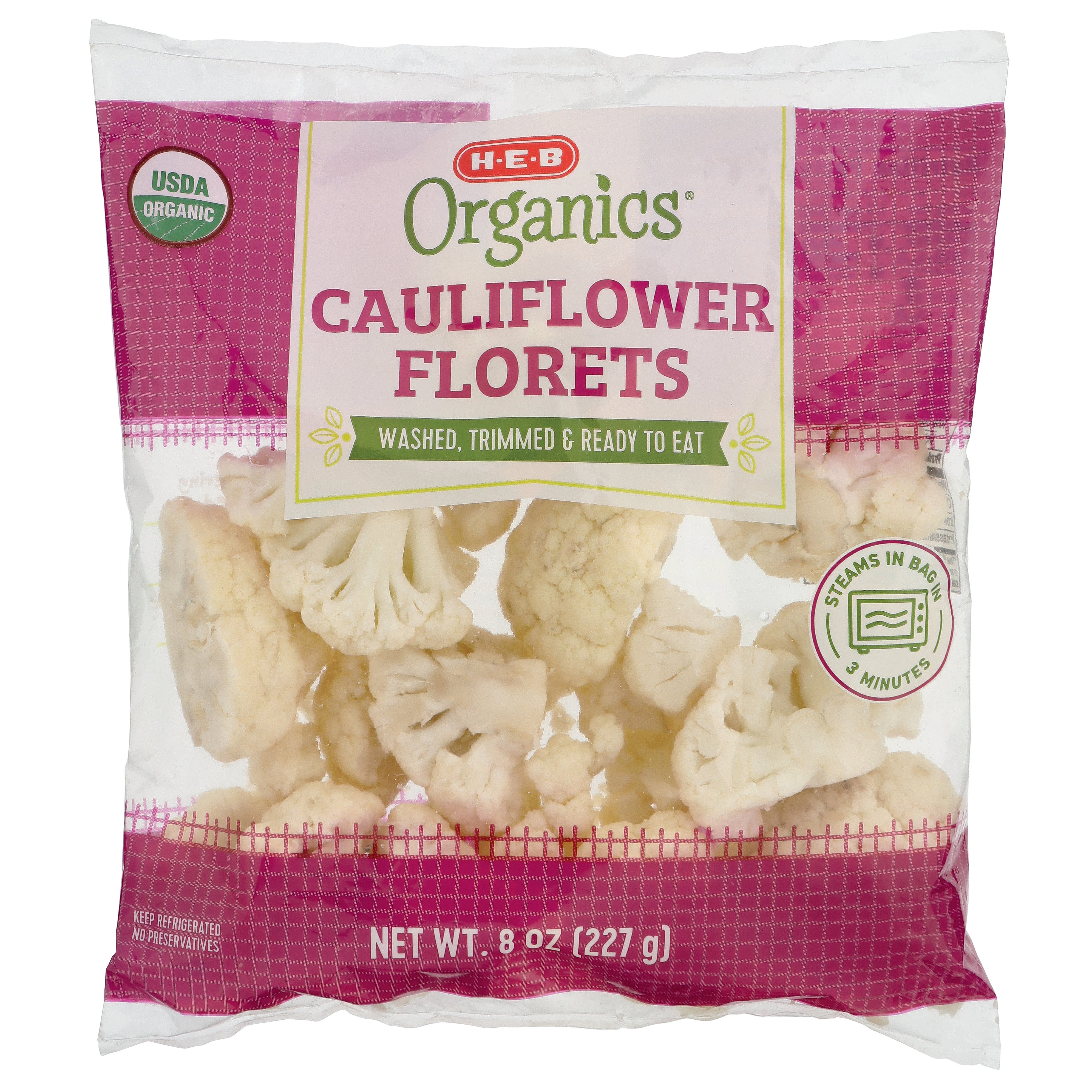 H-E-B Organics Fresh Steamable Cauliflower Florets - Shop Broccoli ...