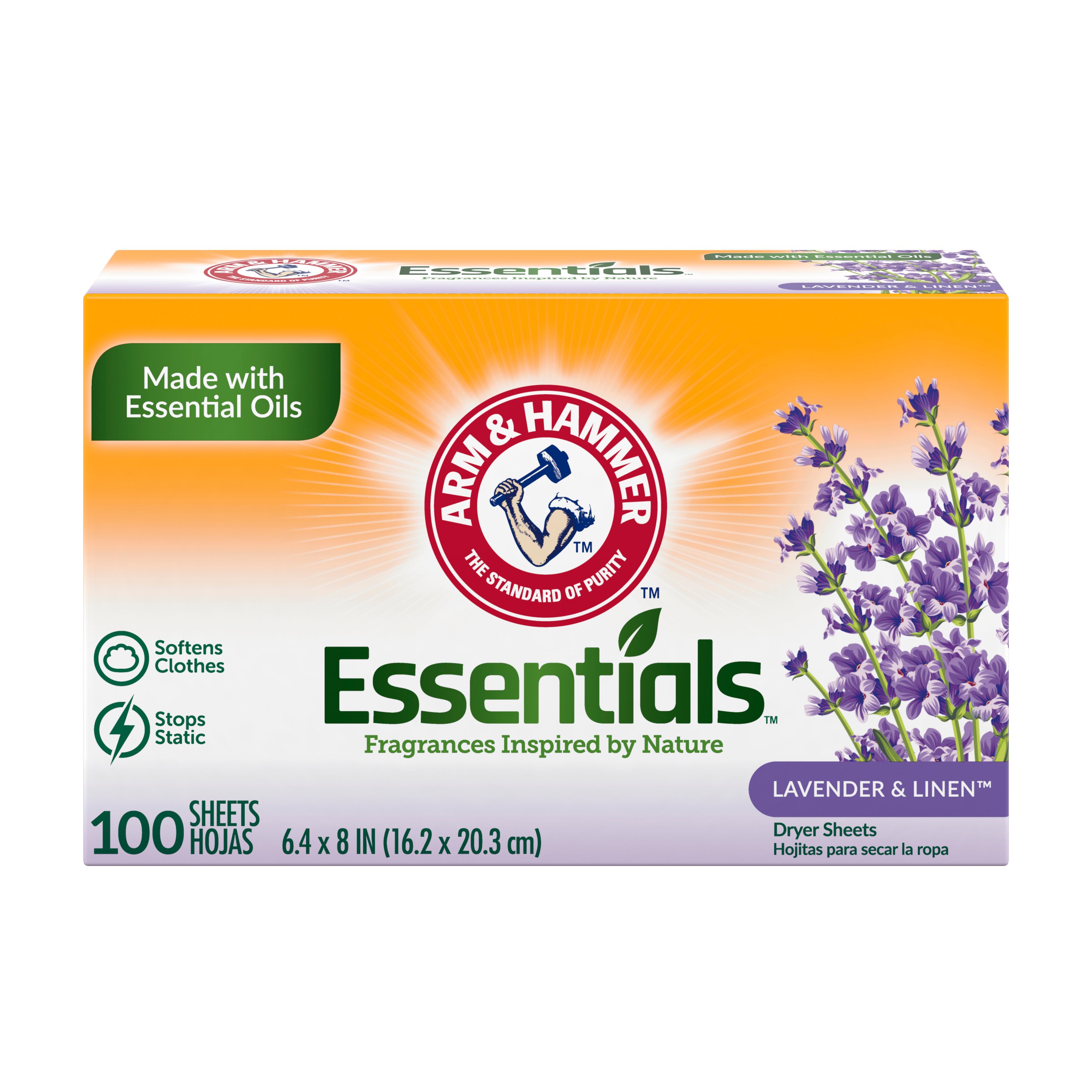 Arm & Hammer Essentials Fabric Softener Dryer Sheets Lavender & Linen