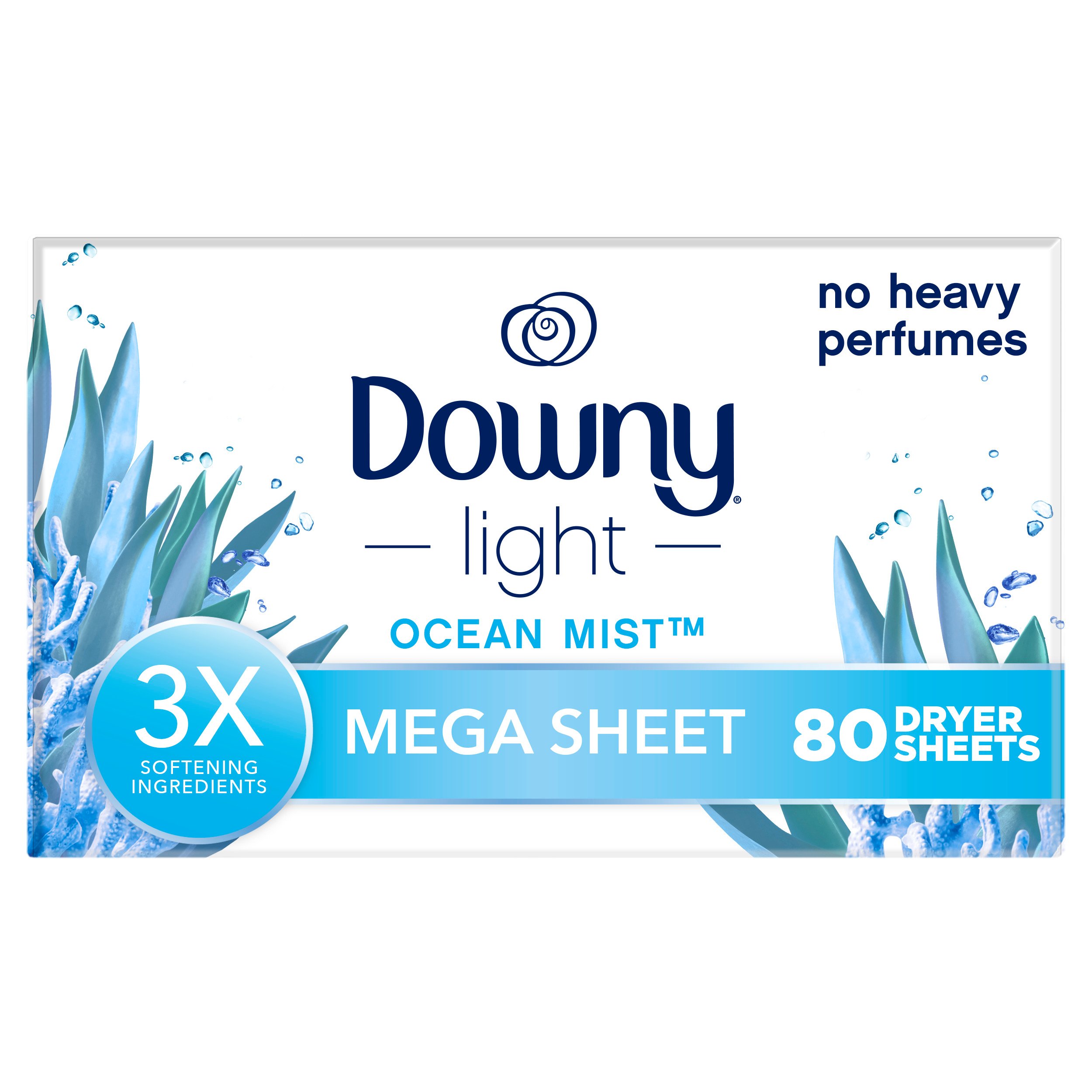Downy Light Fabric Softener Mega Dryer Sheets Ocean Mist Shop Softeners at HEB