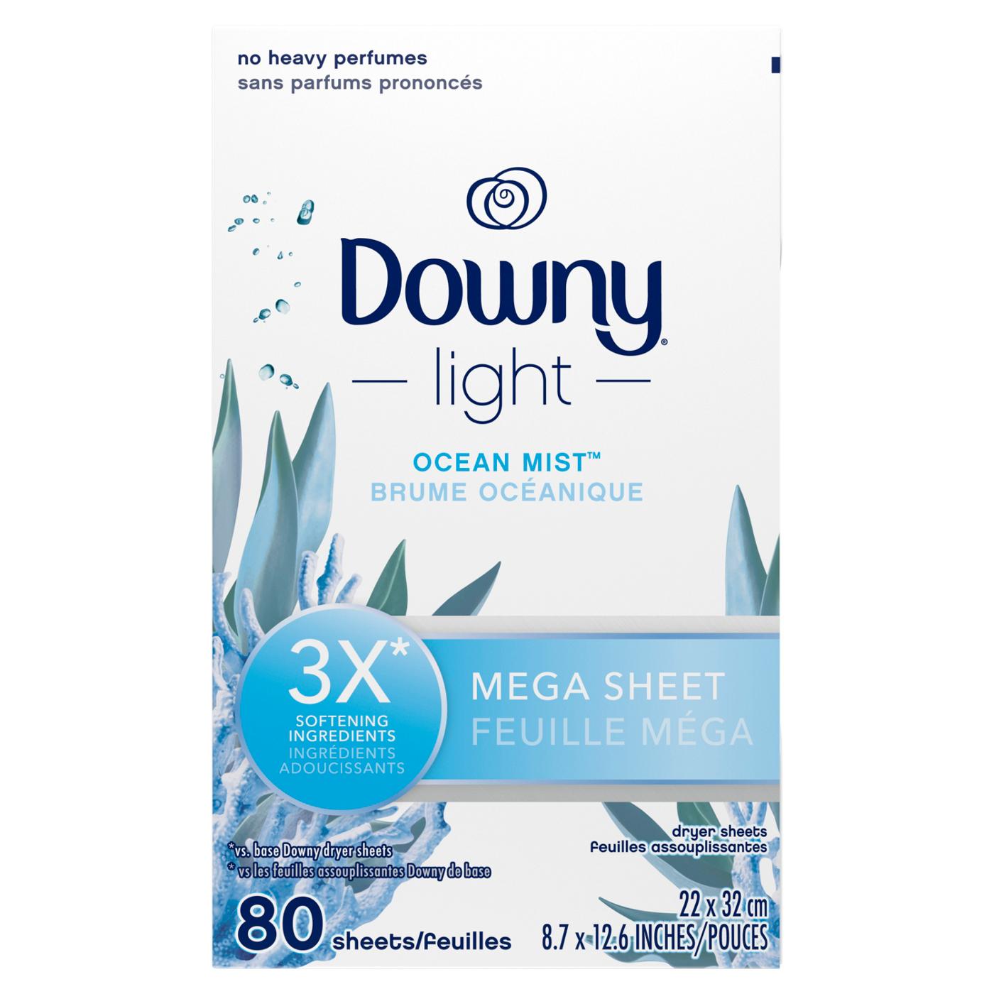 Downy Light Mega Fabric Softener Dryer Sheets - Ocean Mist; image 3 of 9