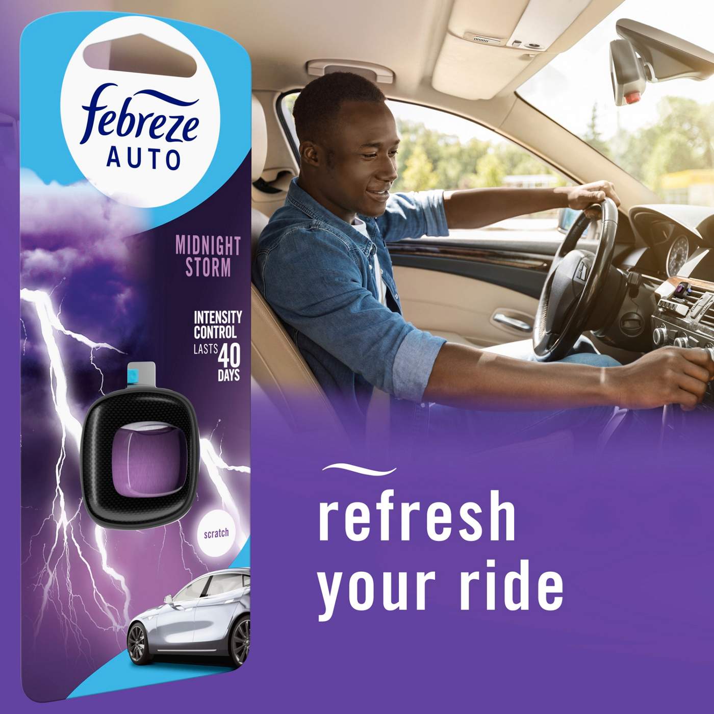 Febreze Auto Air Freshener Odor-Fighting Automotive Vent Clip - Midnight Storm Scent; image 8 of 10