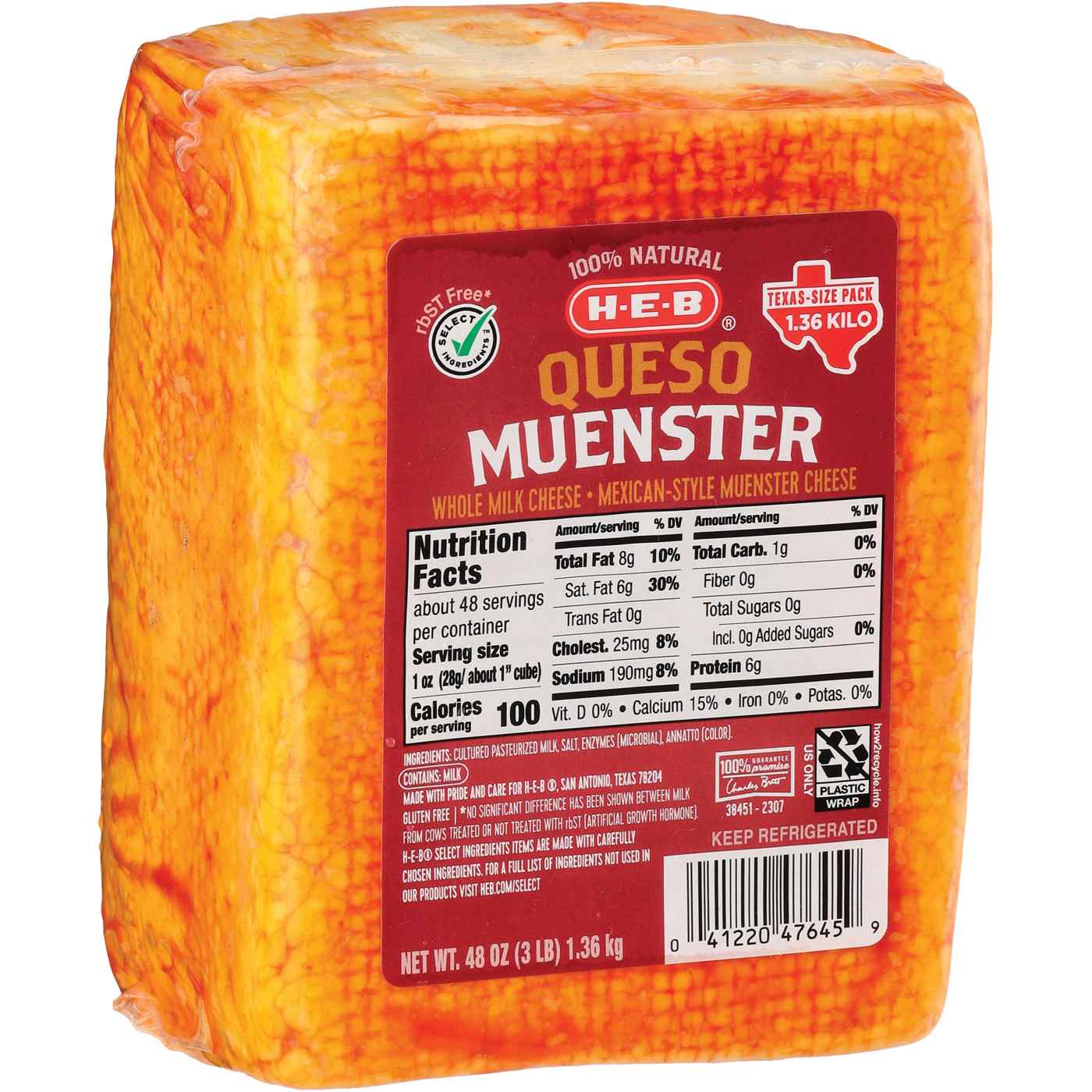 HEB Queso Muenster Mexican Style Cheese TexasSize Pack Shop Cheese at HEB
