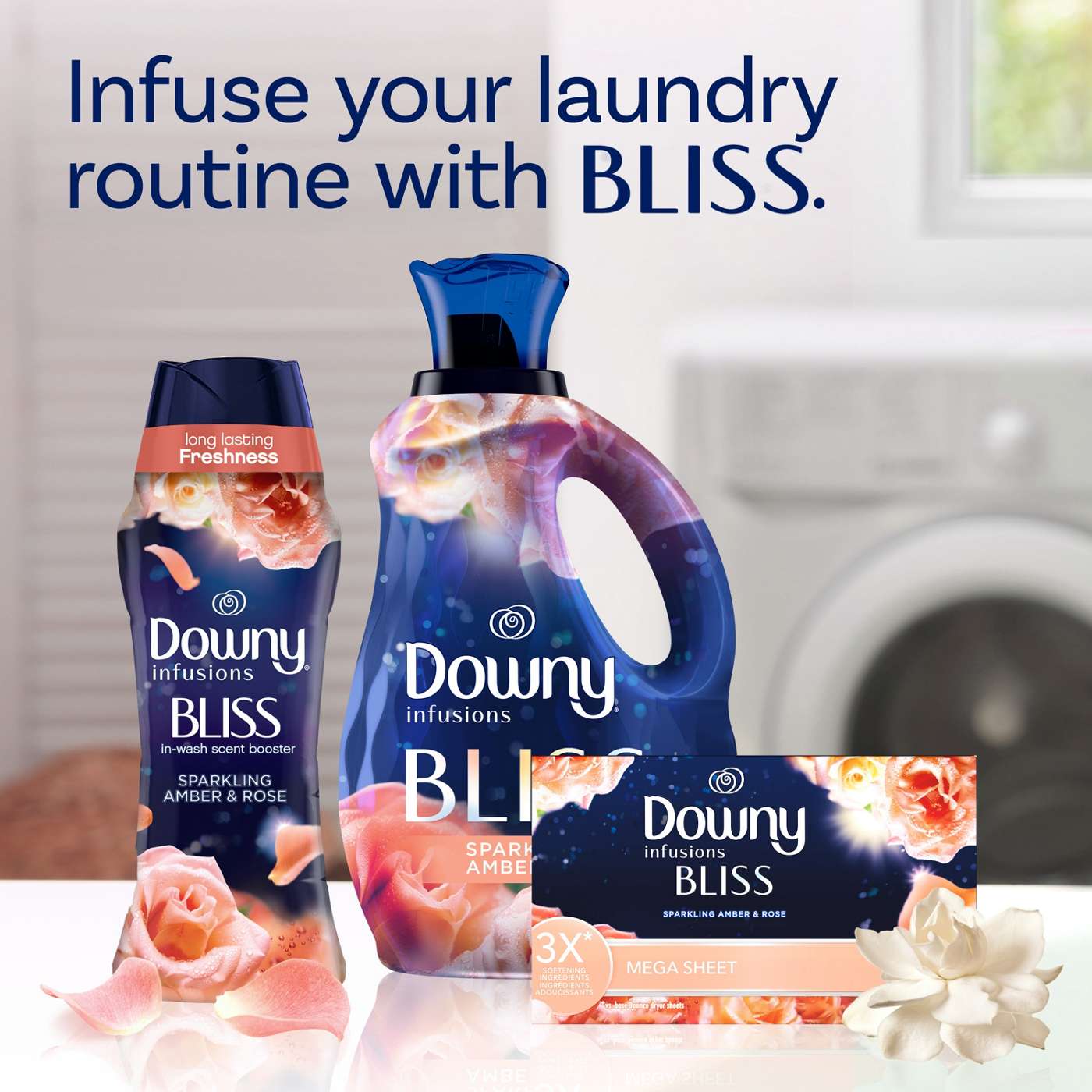 Downy Infusions BLISS Mega Dryer Sheets Laundry Fabric Softener - Amber and Rose; image 9 of 10