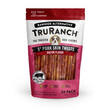 TruRanch 5 Inch Pork Skin Twists Bacon Flavor Dog Chews, 20 ct