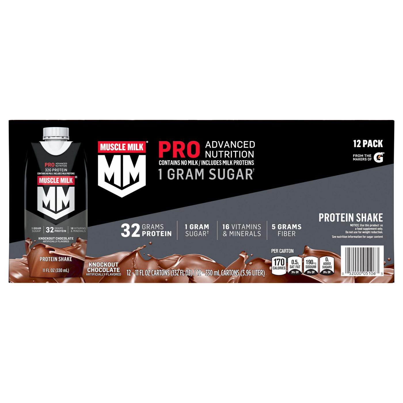 Muscle Milk Pro Advanced Nutrition Protein Shakes - Knockout Chocolate, 12 Pk; image 1 of 4