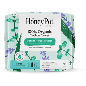 The Honey Pot 100% Organic Cotton Cooling Herbal Super Pads with Wings