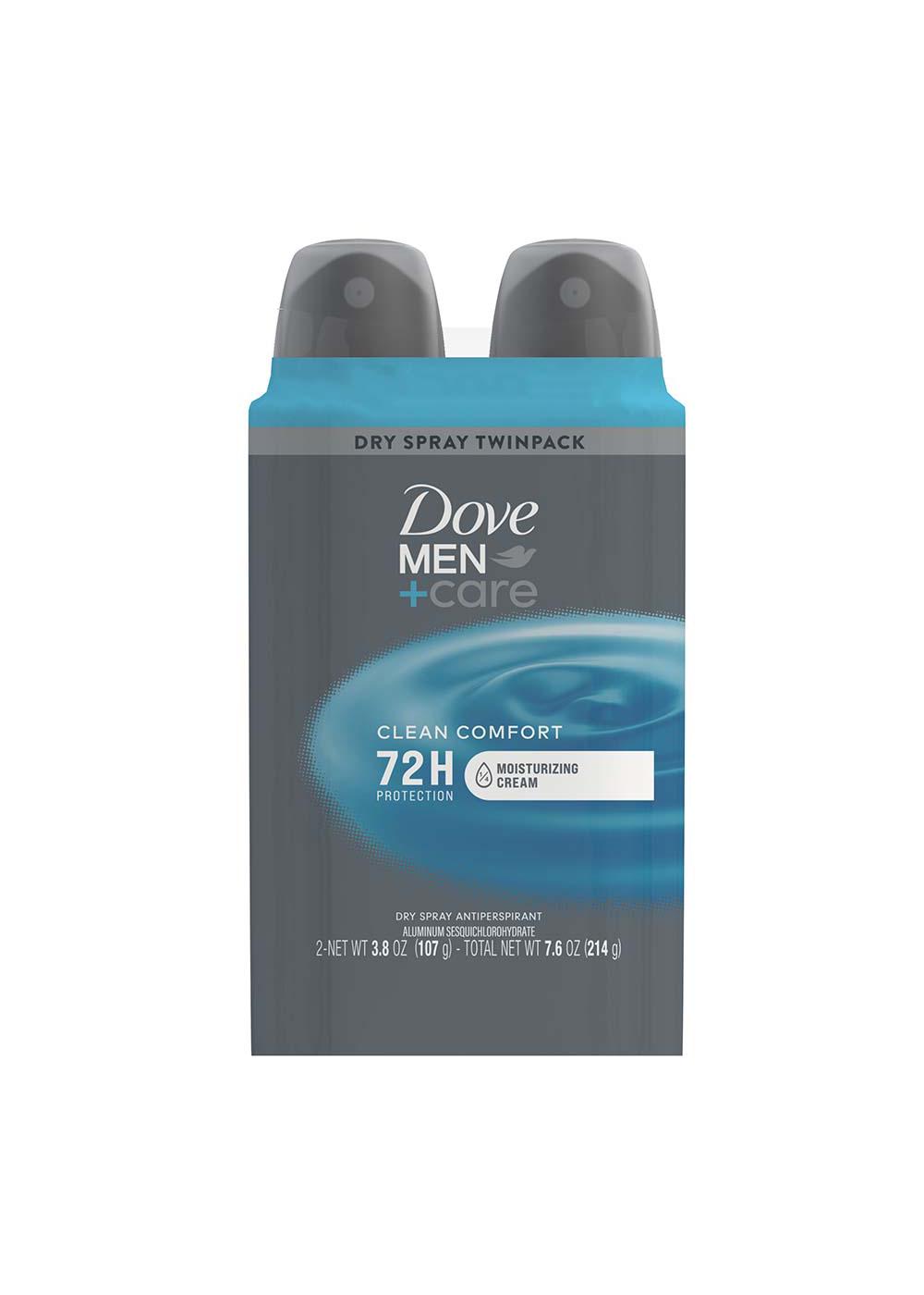 Dove Men+Care Dry Spray Antiperspirant Clean Comfort - Twin Pack; image 1 of 2