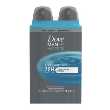 Dove Men+Care Dry Spray Antiperspirant Clean Comfort - Twin Pack, 3.8 oz