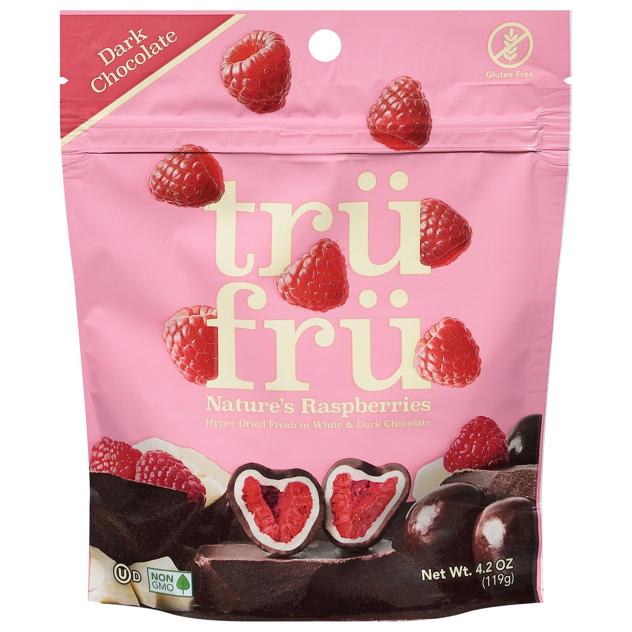 Tru Fru Nature's Raspberries in White & Dark Chocolate Shop Candy at