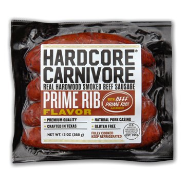 Hardcore Carnivore Beef Smoked Sausage Links - Prime Rib Flavor, 4 ct