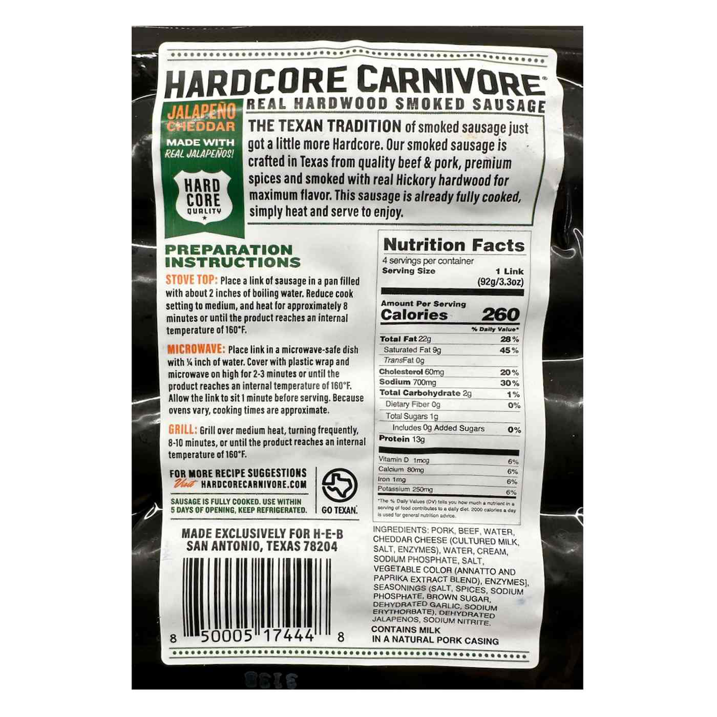 Hardcore Carnivore Smoked Sausage Links - Jalapeno Cheddar; image 2 of 2