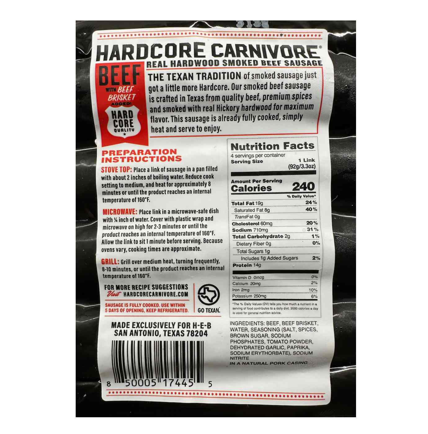 Hardcore Carnivore Beef Smoked Sausage Links; image 2 of 2