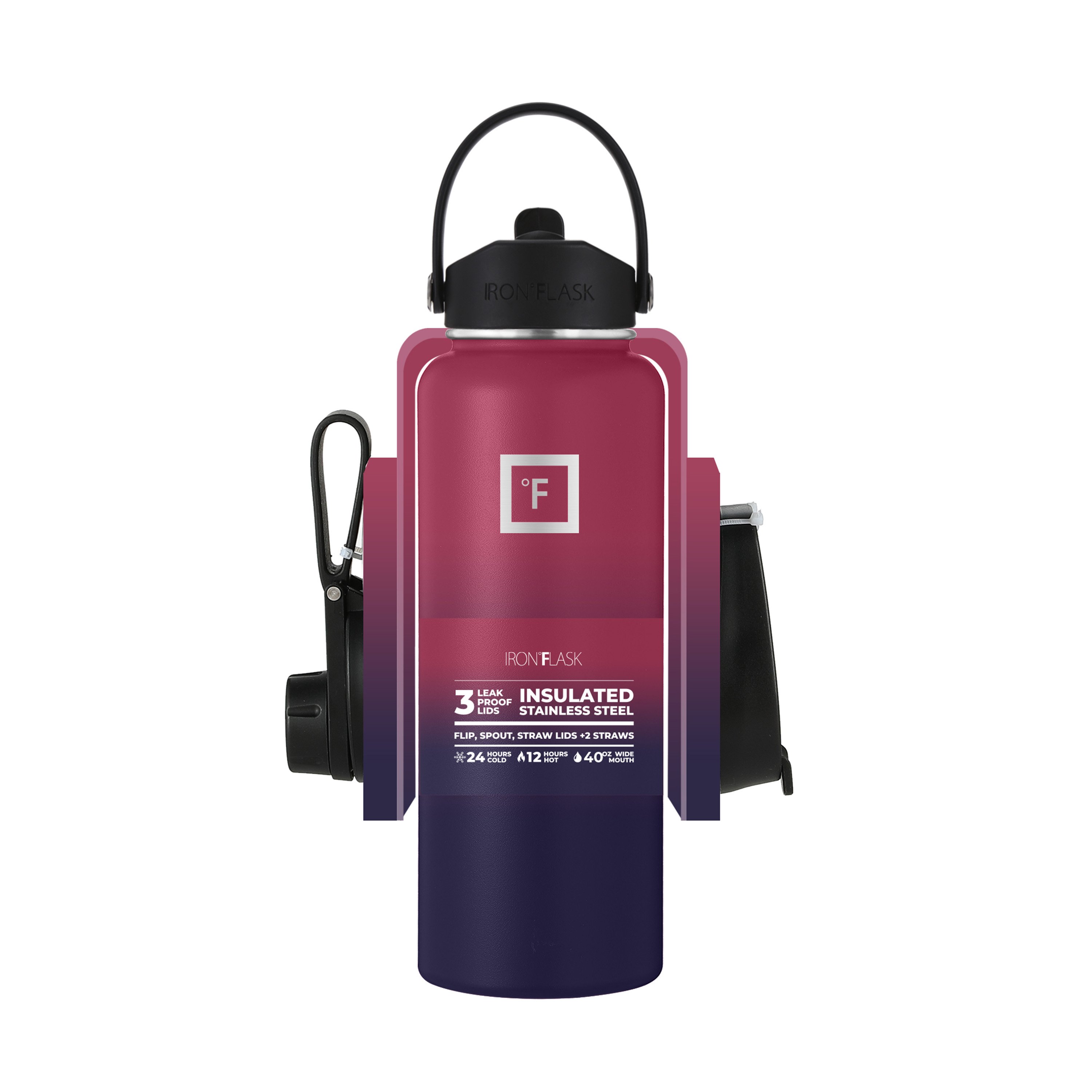 Iron Flask Wide Mouth Water Bottle with 3 Lids Dark Rainbow Shop