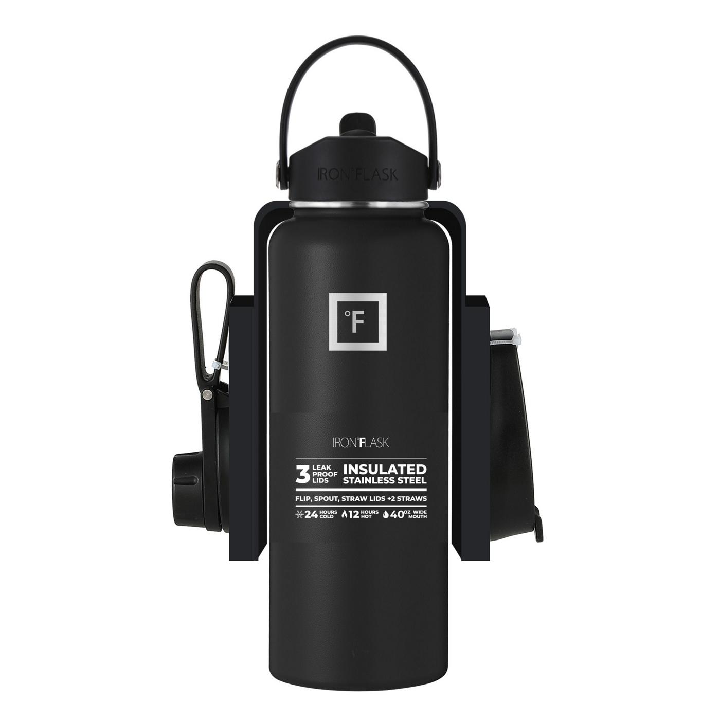 Iron Flask Wide Mouth Water Bottle with 3 Lids Midnight Black Shop