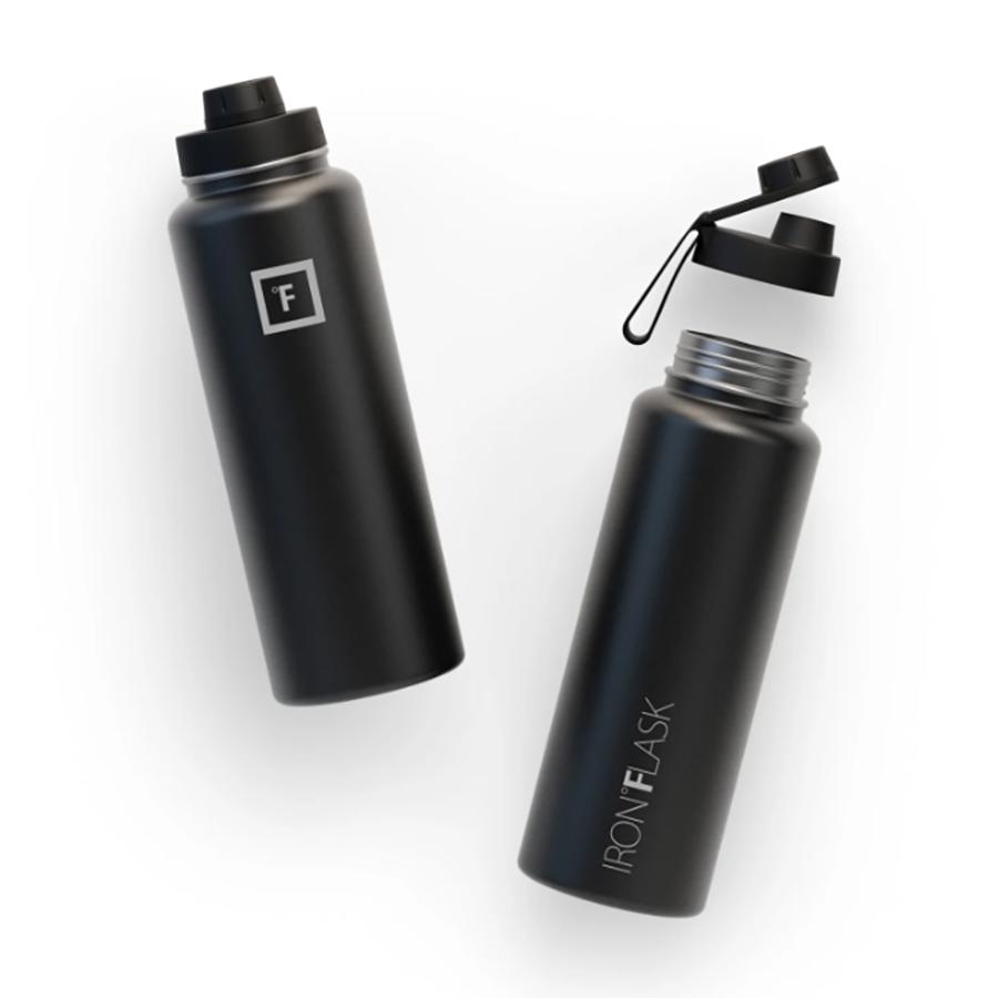 Iron Flask Wide Mouth Water Bottle with 3 Lids - Midnight Black