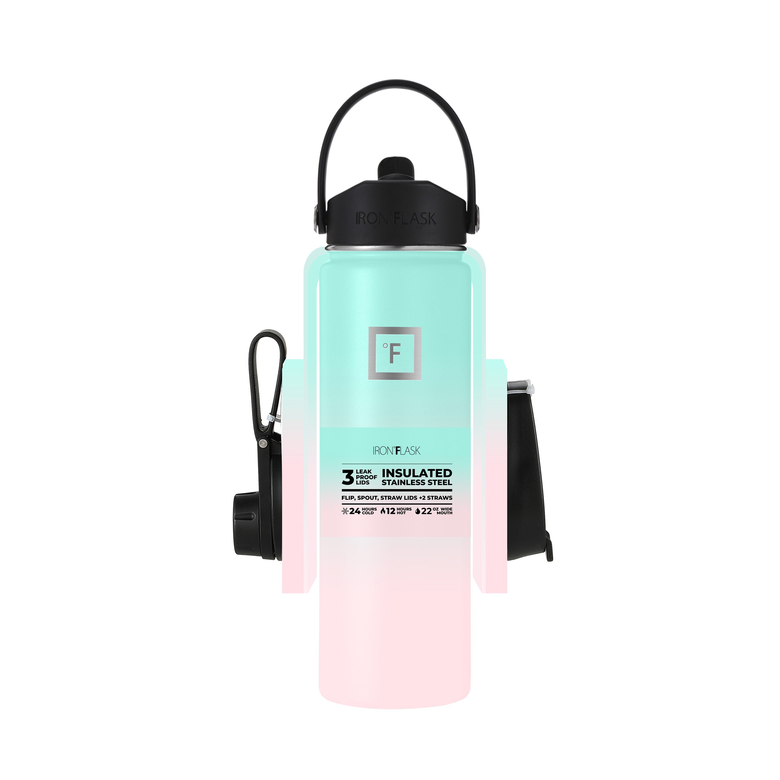 Iron Flask Wide Mouth Water Bottle With Straw Lid Bubblegum 40 oz 