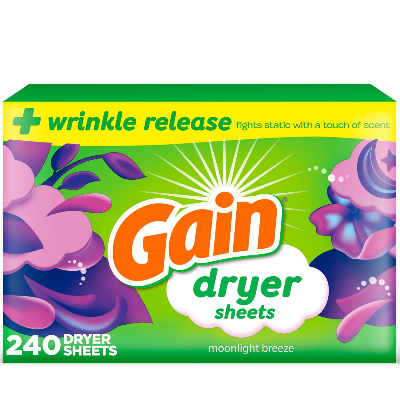 Gain Dryer Sheets Laundry Fabric Softener Sheets with 2-in-1 Aromaboost Plus Softness -  Moonlight Breeze Scent; image 1 of 9