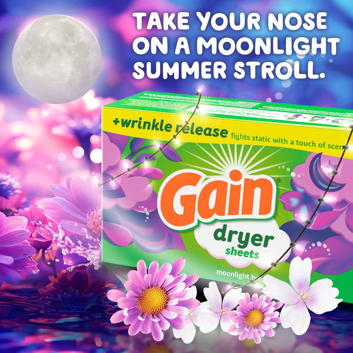 Gain Dryer Sheets Laundry Fabric Softener Sheets with 2-in-1 Aromaboost Plus Softness -  Moonlight Breeze Scent; image 3 of 9