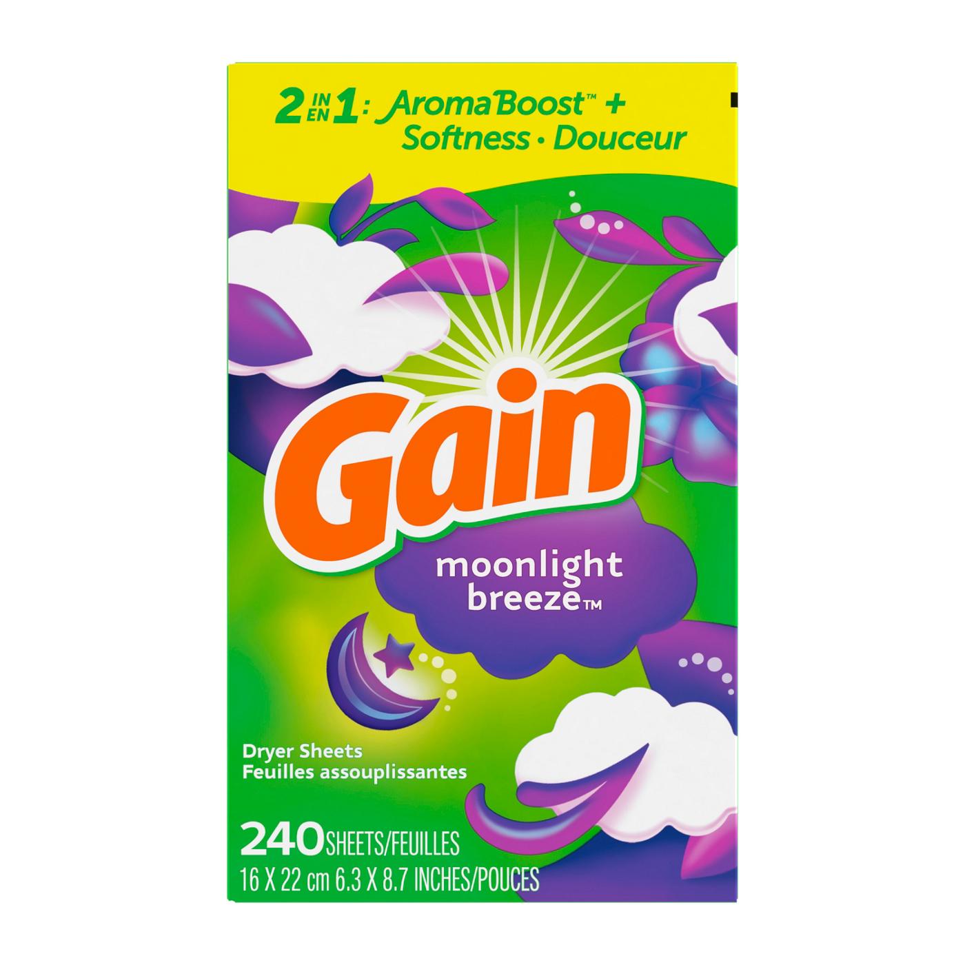 Gain Dryer Sheets Laundry Fabric Softener Sheets with 2-in-1 Aromaboost Plus Softness -  Moonlight Breeze Scent; image 5 of 9