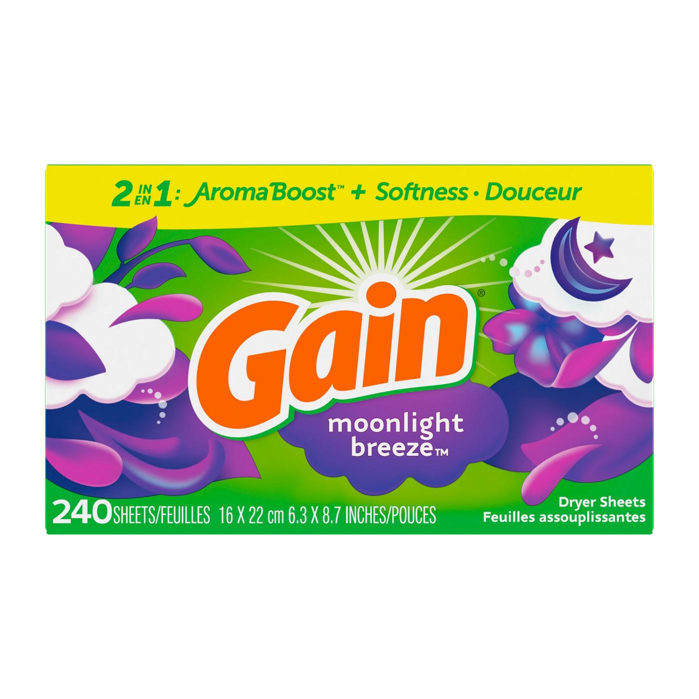 Gain Dryer Sheets Laundry Fabric Softener Sheets with 2-in-1 Aromaboost Plus Softness -  Moonlight Breeze Scent; image 8 of 9