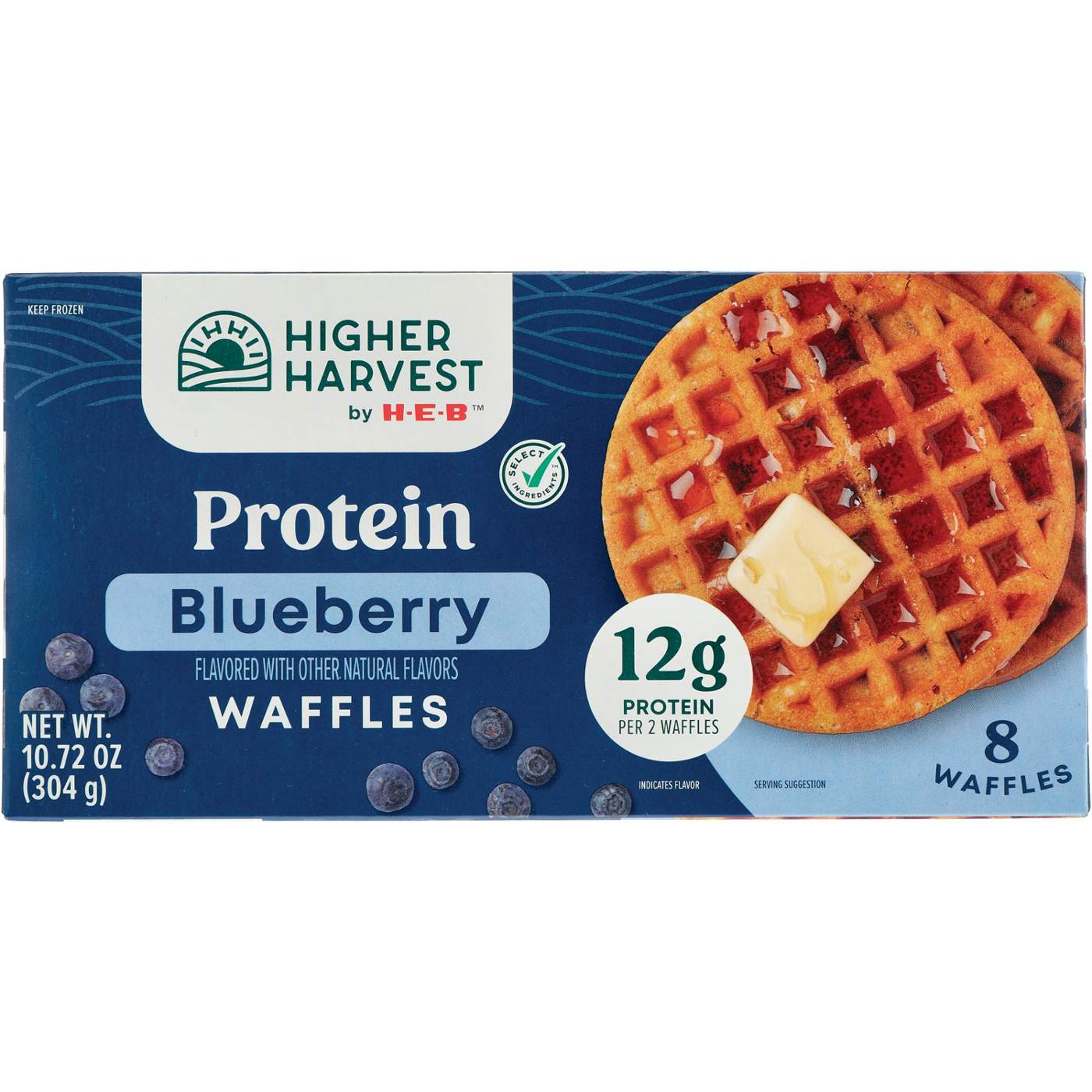 Higher Harvest by H-E-B 12g Protein Frozen Waffles – Blueberry; image 1 of 2