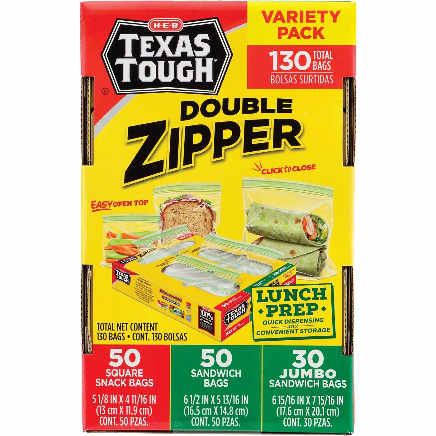 H-E-B Texas Tough Double Zipper Sandwich Bags Lunch Prep Variety Pack; image 1 of 2