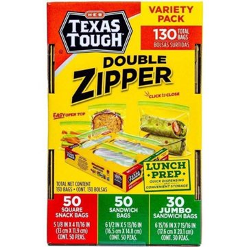 H-E-B Texas Tough Double Zipper Sandwich Bags Lunch Prep Variety Pack