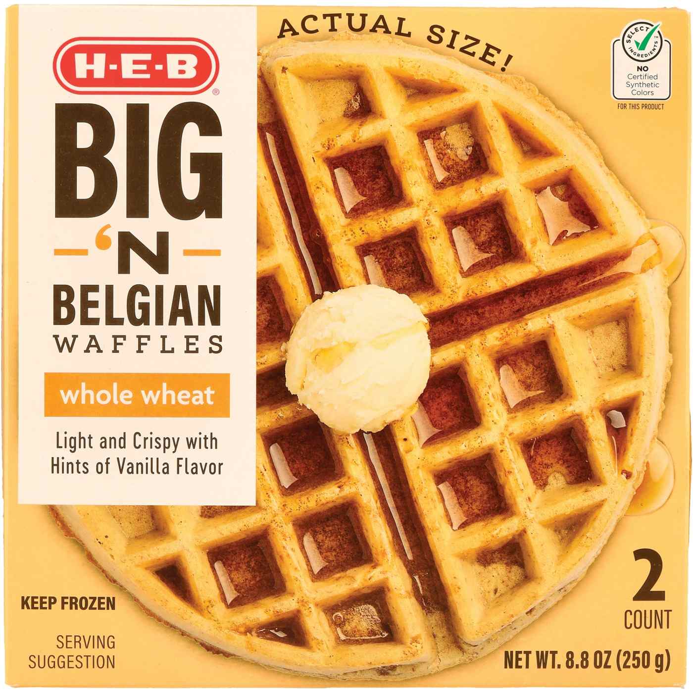 H-E-B Big ‘N Belgian Frozen Waffles – Whole Wheat; image 1 of 2