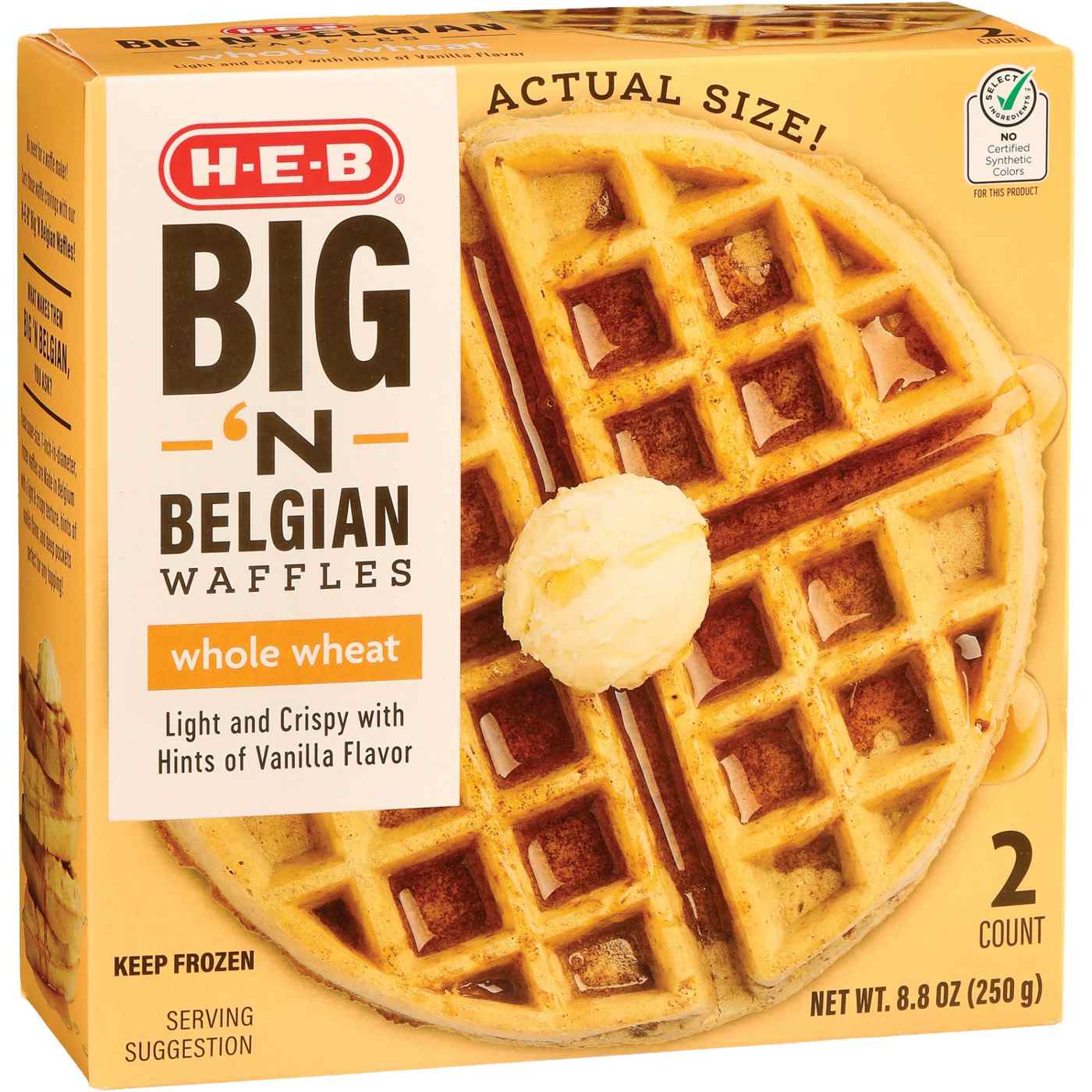 H-E-B Big ‘N Belgian Frozen Waffles – Whole Wheat; image 2 of 2