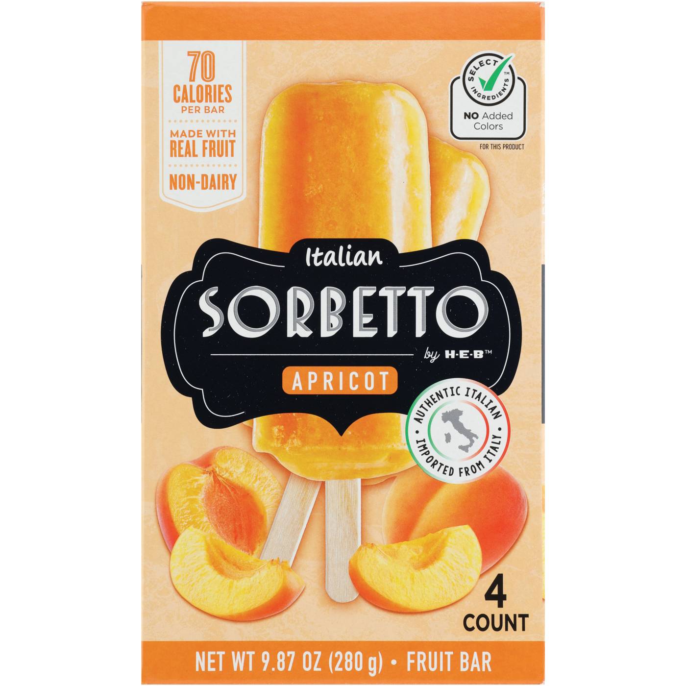 Italian Sorbetto by H-E-B Non-Dairy Frozen Dessert Bars - Apricot; image 1 of 2