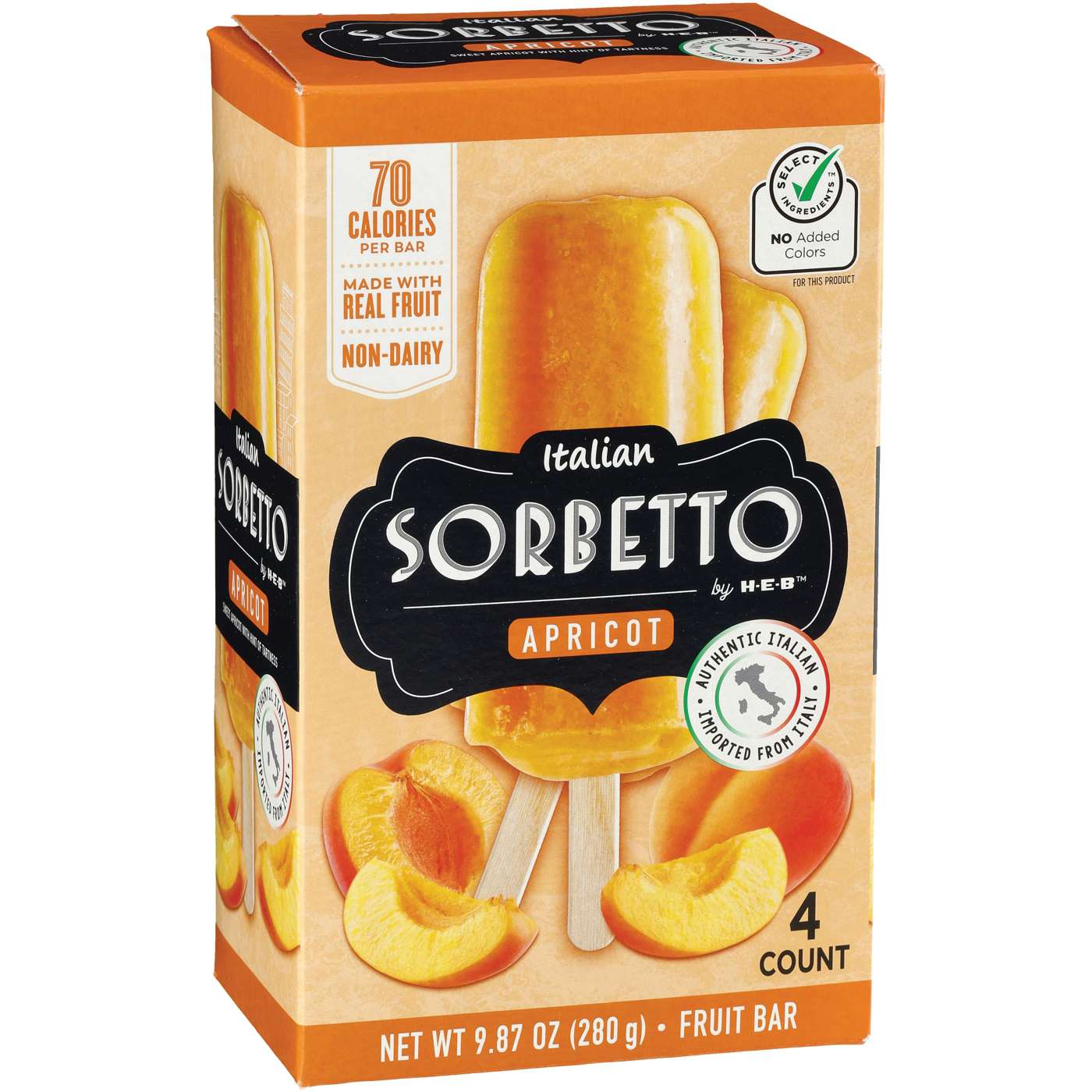 Italian Sorbetto by H-E-B Non-Dairy Frozen Dessert Bars - Apricot; image 2 of 2