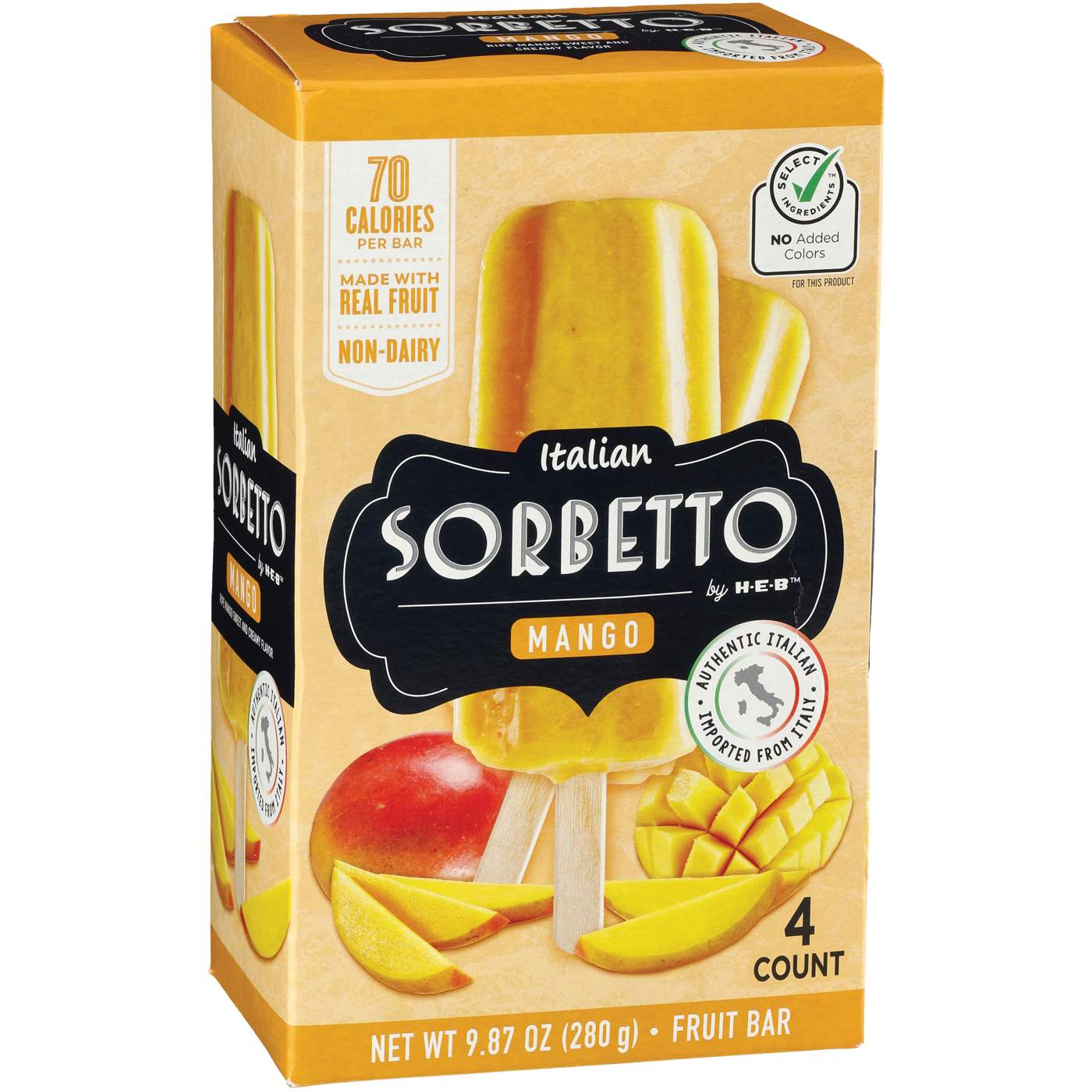 Italian Sorbetto by H-E-B Non-Dairy Frozen Fruit Bars – Mango; image 2 of 2