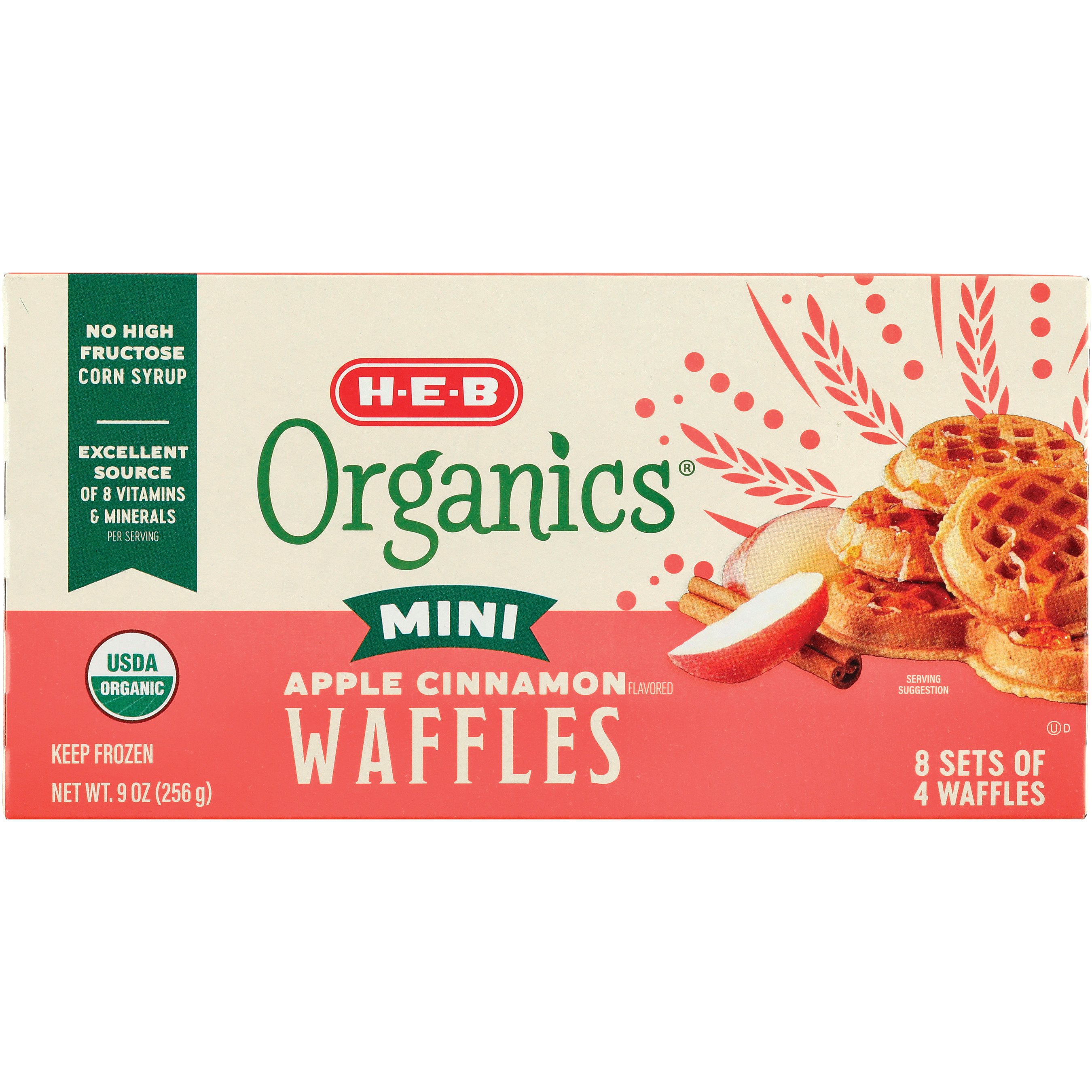 H-E-B Organics Mini Frozen Waffles - Apple Cinnamon